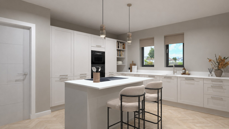 Contemporary kitchen with island and integrated storage