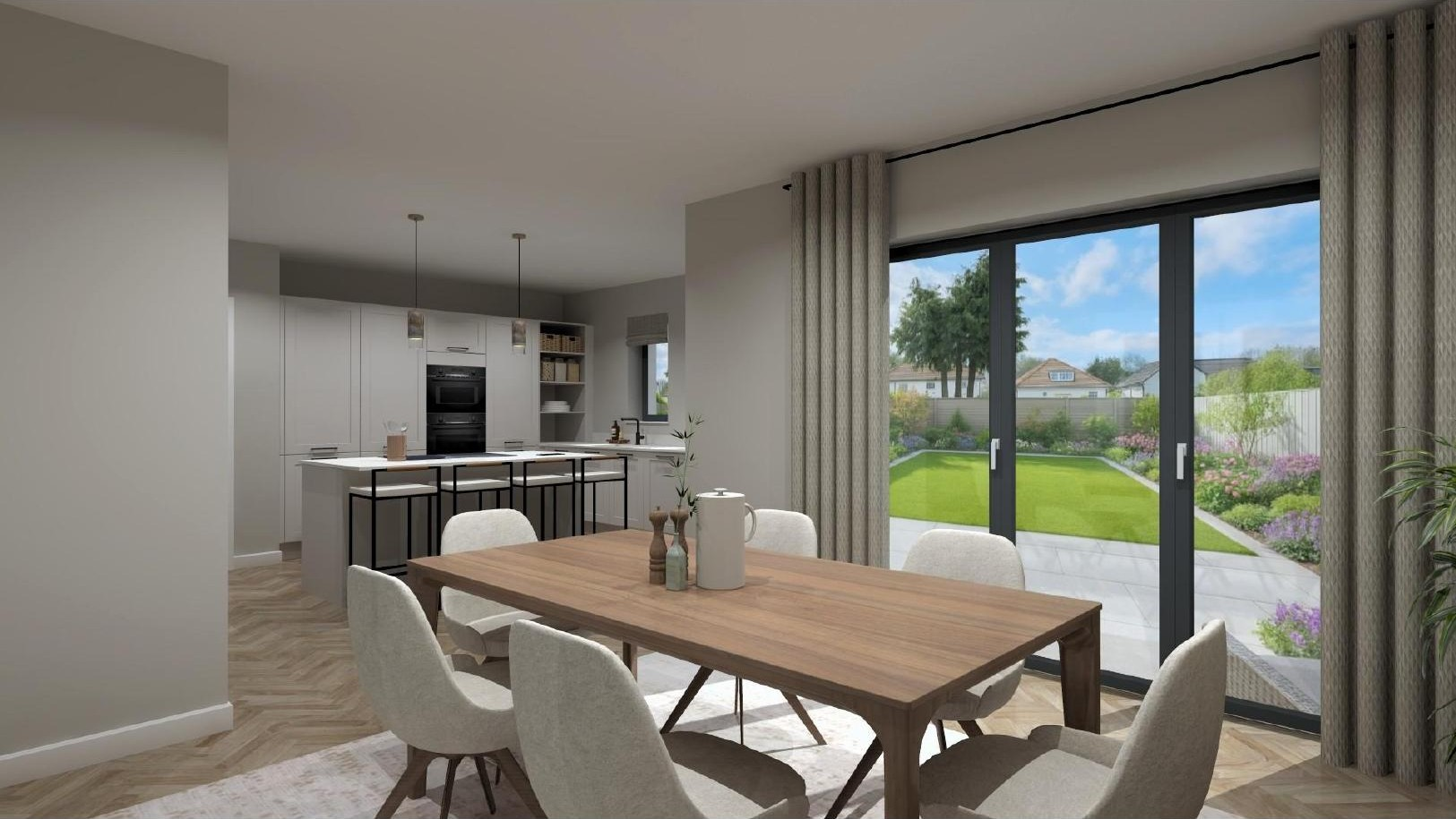 Open-plan kitchen and dining area at Moss Road, Dunmore